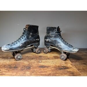 Vintage‎ JC Higgins Sears Black Leather Roller Skates Quad High Top Distressed